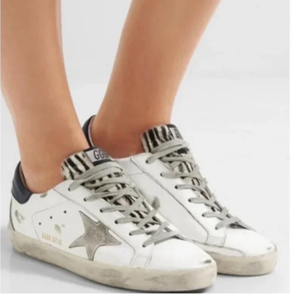Golden Goose White and Silver Distressed Sneakers